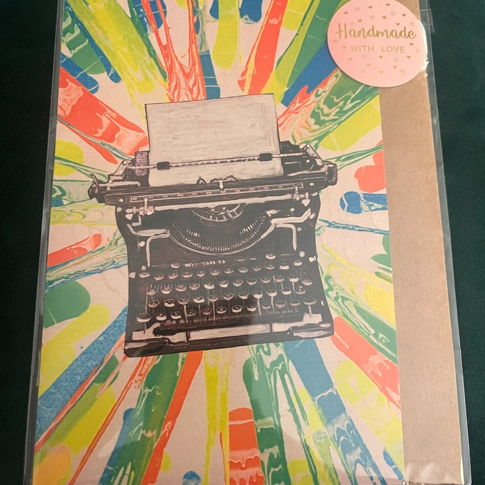 Vintage Typewriter Handmade Greeting Card - Multicolor Burst